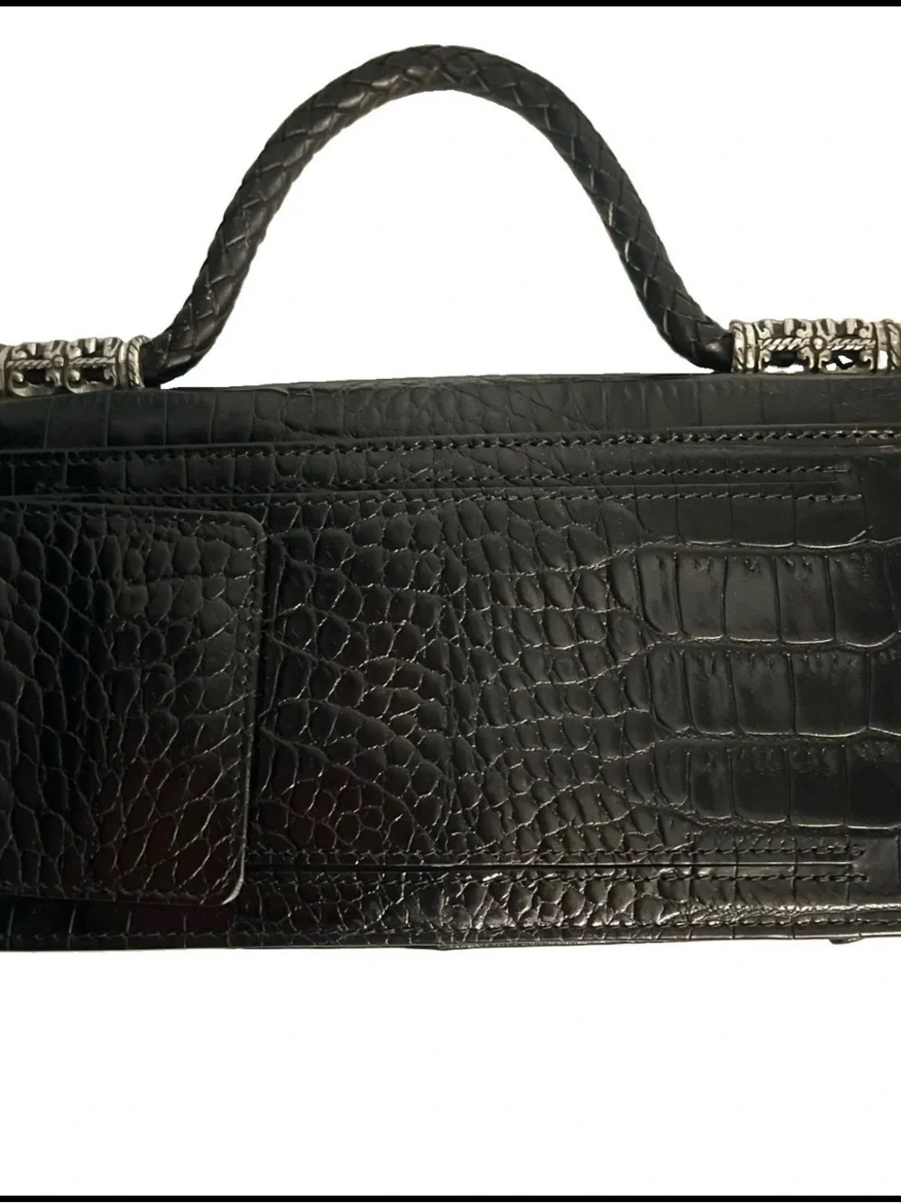Brighton CELTIC Black Moc Croc Leather Petite Handbag Purse Organizer Wallet 8x4